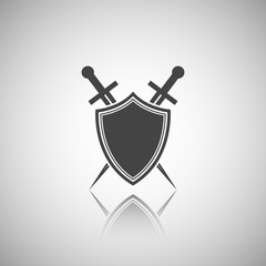 Obraz premium Shield and sword icon with reflect