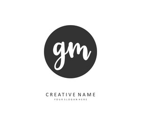 G M GM Initial letter handwriting and signature logo. A concept handwriting initial logo with template element.