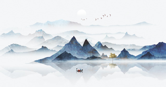 Chinese wind and ink landscape painting
