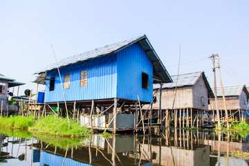 Fototapeta na wymiar Inle lake boat trip and local architecture and environment, Myanmar, Burma