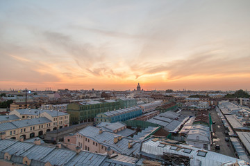 Fototapeta na wymiar Sunset rooftop cityscape of Saint Petersburg