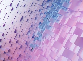 Abstract pink and blue cubes scene 3D rendering wallpaper background
