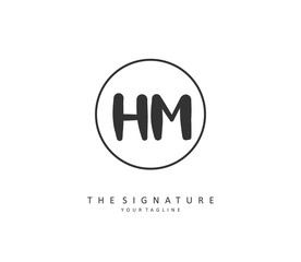 Fototapeta na wymiar H M HM Initial letter handwriting and signature logo. A concept handwriting initial logo with template element.