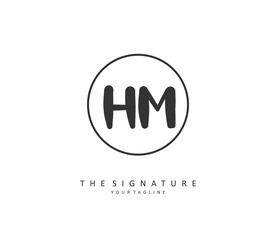Obraz premium H M HM Initial letter handwriting and signature logo. A concept handwriting initial logo with template element.
