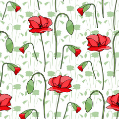 Vintage poppy seamless pattern, great design for any purpose. Doodle style texture. Geometric floral background. Fabric wallpaper with print texture.