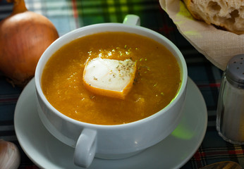 Delicious vegetable cream cheese soup. High quality photo