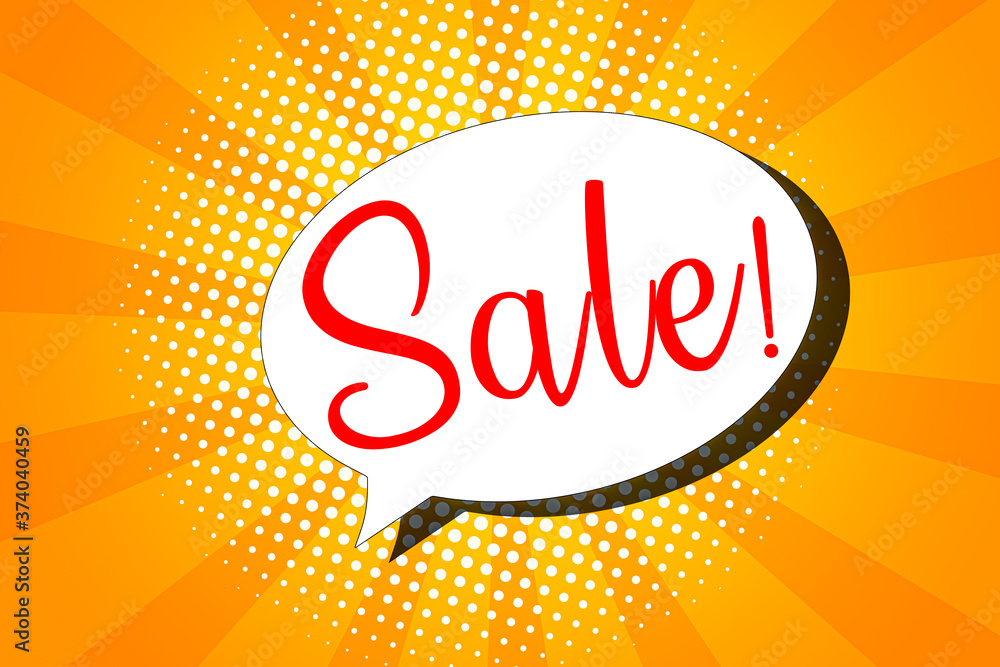Poster bubble sale message box in abstract artistic style. yellow art background with white message bubble
