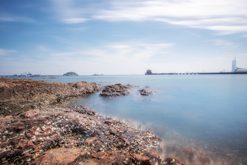 Qingdao's beautiful coastline and architectural landscape skyline