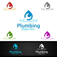 Plumbing Logo with Water and Fix Home Concept