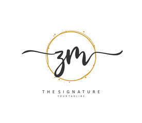 Z M ZM Initial letter handwriting and signature logo. A concept handwriting initial logo with template element.