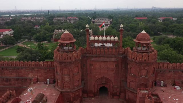 An aerial shot of the Red Fort, Lal Qila in New Delhi, India