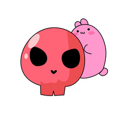 pig skull with bunny