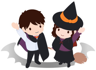 可愛い吸血鬼と魔女　手を振る　俯瞰　タイプC