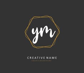 Y M YM Initial letter handwriting and signature logo. A concept handwriting initial logo with template element.