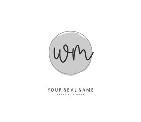 W M WM Initial letter handwriting and signature logo. A concept handwriting initial logo with template element.