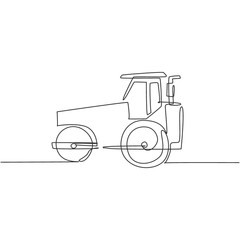 One single line drawing of harvester tractor for farming harvest vector illustration, commercial vehicle. Heavy machines vehicles agriculture concept. Modern continuous line graphic draw design