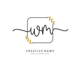 W M WM Initial letter handwriting and signature logo. A concept handwriting initial logo with template element.