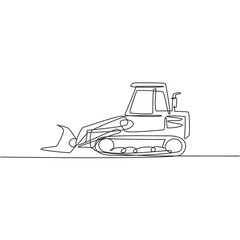 Fototapeta na wymiar Single continuous line drawing of bulldozer for road repair, business commercial vehicle. Heavy backhoe construction machines equipment concept. Trendy one line draw design graphic vector illustration
