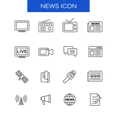A set of icons from a news broadcast. Suitable for design elements from news events, newspaper, radio and journalism activities. Simple line icon of news and information source device.