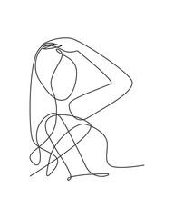 Single continuous line drawing of minimalistic pretty sexy abstract body woman for cosmetic, t-shirt, fashion. Beauty female portrait concept. Trendy one line draw design vector graphic illustration