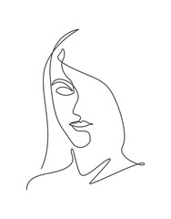 One single line drawing woman beauty abstract face, hairstyle,  fashion vector illustration. Pretty sexy minimalist feminine style concept for t-shirt print. Modern continuous line draw graphic design