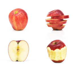 Red apple with missing a bite isolated on white background