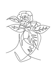 Single continuous line drawing nature portrait minimalist. Flower bouquet head concept. Beauty floral cosmetic salon abstract face print. Trendy one line art draw design vector graphic illustration