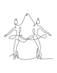 Single continuous line drawing ballerina in ballet motion dance style. Beauty minimalist dancer concept logo, Scandinavian poster print art. Trendy one line draw design graphic vector illustration