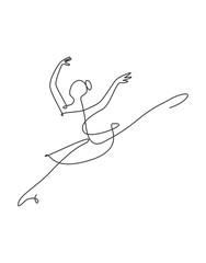 Single continuous line drawing ballerina in ballet motion dance style. Beauty minimalist dancer concept logo, Scandinavian poster print art. Trendy one line draw design graphic vector illustration