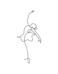 One continuous line drawing woman beauty ballet dancer in elegance motion. Sexy girl ballerina performs art dance concept. Wall decor print. Dynamic single line draw design vector graphic illustration © Simple Line
