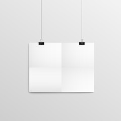 Template of hanging empty paper panel realistic vector illustration isolated.