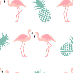 Vector illustration seamless pattern with pink flamingo.