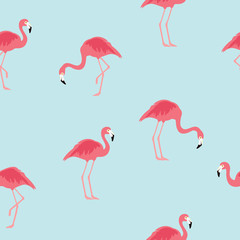 Vector illustration seamless pattern with pink flamingo.