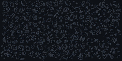 Set of Hand draw Literacy day Doodle backgrounds. Objects around Education.