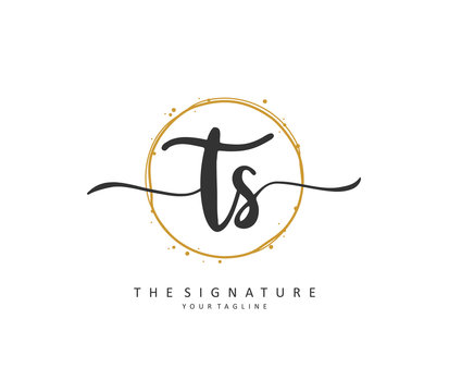 T S TS Initial letter handwriting and signature logo. A concept handwriting initial logo with template element.