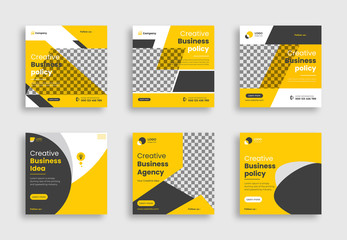 Set of Editable social media square banner template. Black and yellow color social media posts. Suitable for all corporate business.