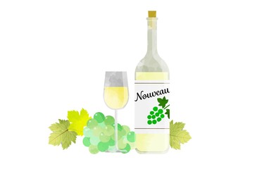 赤ワイン ワインボトルとワイングラス 透け感のある水彩風のおしゃれなイラスト Wall Mural Taeco