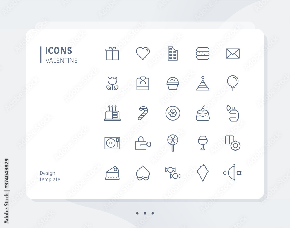 Poster valentines day line icon set design template. flat design style minimal vector illustration.