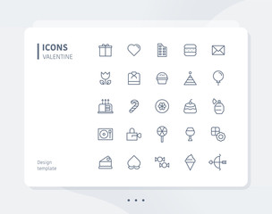 Valentines day line icon set design template. flat design style minimal vector illustration.