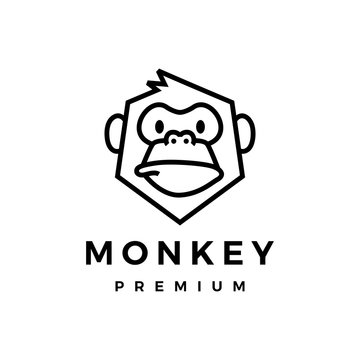 monkey chimp gorilla monoline logo vector icon illustration