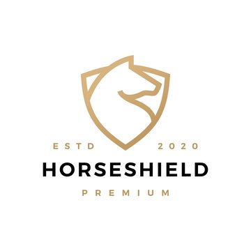 horse shield monoline logo vector icon illustration