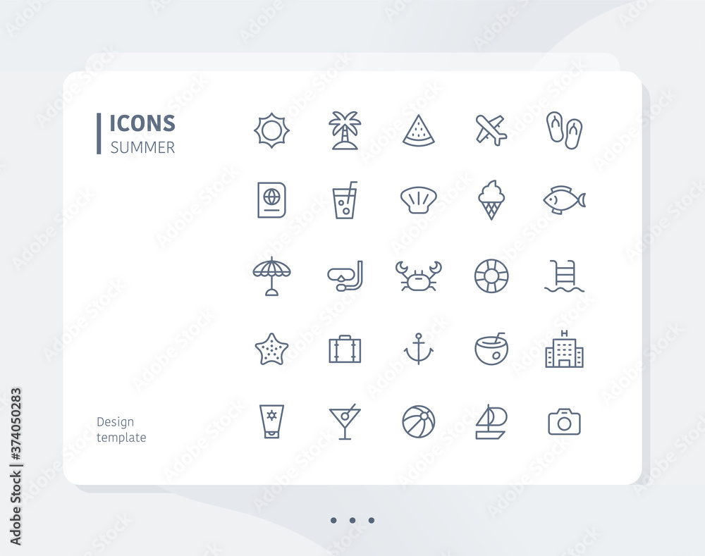 Poster summer line icon set design template. flat design style minimal vector illustration.