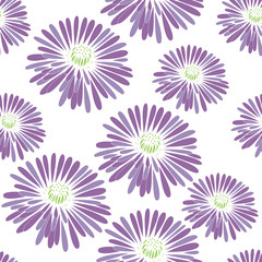 Fototapeta na wymiar Seamless pattern with lilac, purple colors. Asters, dahlias Botanical background.