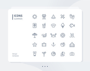 Summer line  icon set design template. flat design style minimal vector illustration.