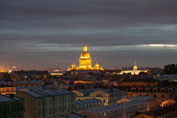 Fototapeta premium Saint Petersburg night rooftop cityscape with view on St Isaac's cathedral