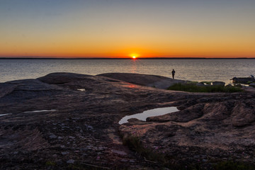 Man at sunset on the Baltic Sea