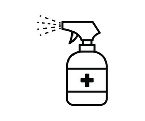 Vector illustration flat icon of disinfectant spray, sanitizer, killing germs and viruses, spraying, sanitizer bottle, isolated flat symbol on white background.