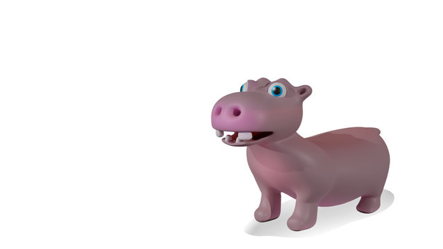 The minimal style 3D rendering images animal cartoon illustration picture of a standing hippo use for template 