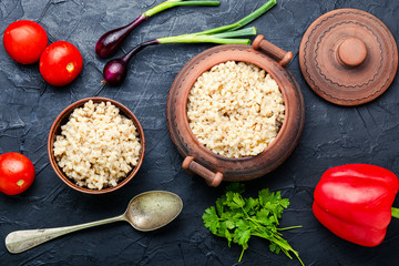Boiled pearl barley on plate