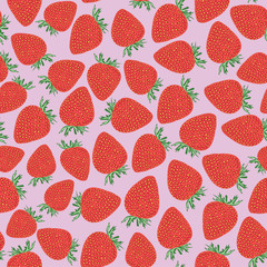 Red strawberries on pink background